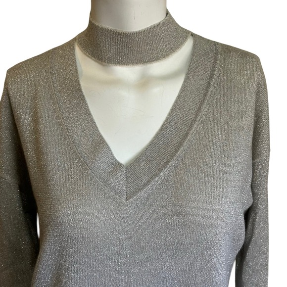 Allude Silver Wool & Cashmere Blend Halter Neck V-Neck Cutout Sweater sz S NWOT - Picture 2 of 9